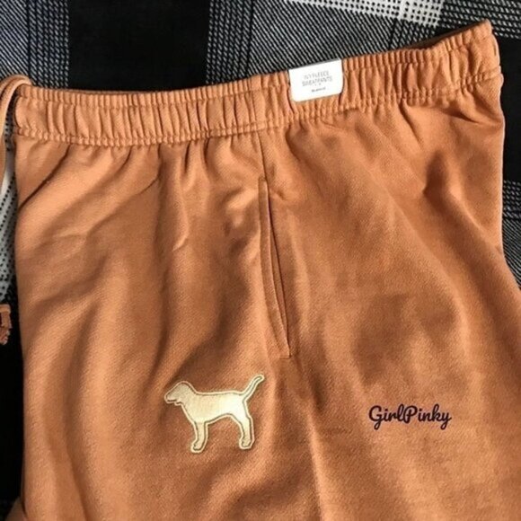 vs PINK sweatpants OUTFIT IN TOFFEE W/FULL ZIP HOODIE & EMBROIDERED DOG LARGE - Picture 7 of 10